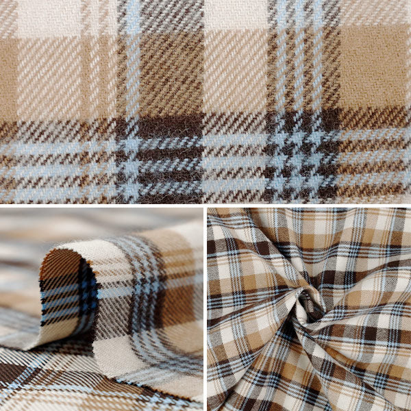 【数量5から】 生地 『しなやか起毛チェック タータンチェック モカ×ブルー TRC25-T9』 【ユザワヤオリジナル】