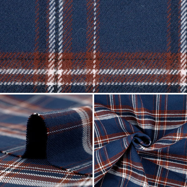 【数量5から】 生地 『しなやか起毛チェック タータンチェック ブラウン×ネイビー TRC25-T4』 【ユザワヤオリジナル】
