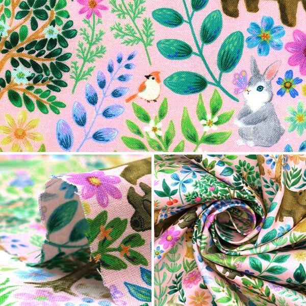 【数量5から】 生地 『60ローンデジタルプリント 22fabric ぺったリーフ ピンク DP-4440-1A』