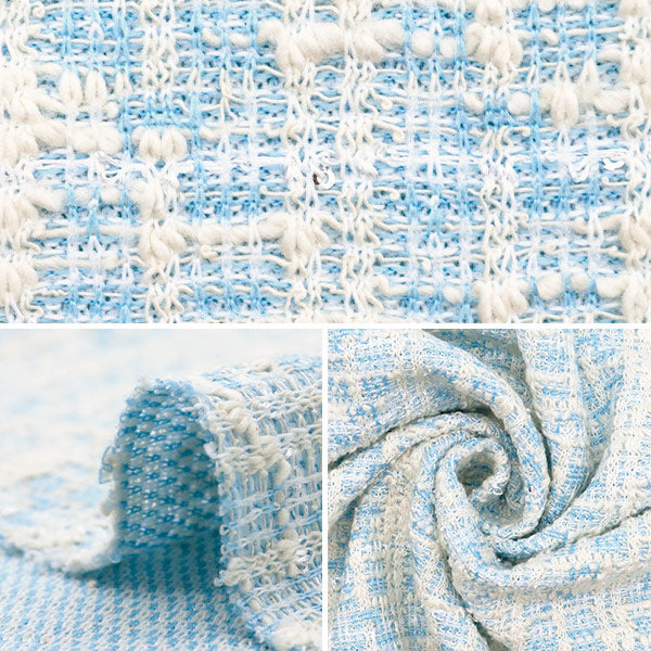 【数量5から】 生地 『ニットツイード ブルー ZQ2409-2』 【ユザワヤオリジナル】