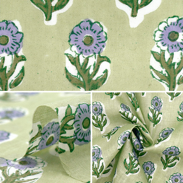 【数量5から】 生地 『インドボイルプリント 花柄 グリーン×パープル RAM-BOI-25I』