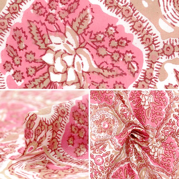 【数量5から】 生地 『インドボイルプリント 花柄 サーモン×ピンク RAM-BOI-25Q』