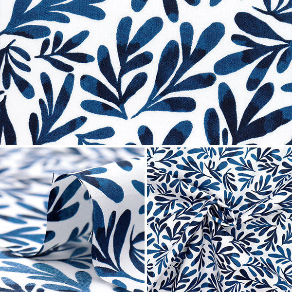 【数量5から】 生地 『60ローンやわらか風合い加工 フレンドリーリーフ ブルー 60LA-FL-BL』