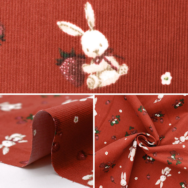 【数量5から】 生地 『細コール クラシカルモダン ラビットストロベリー レッド CMOF-64-R』