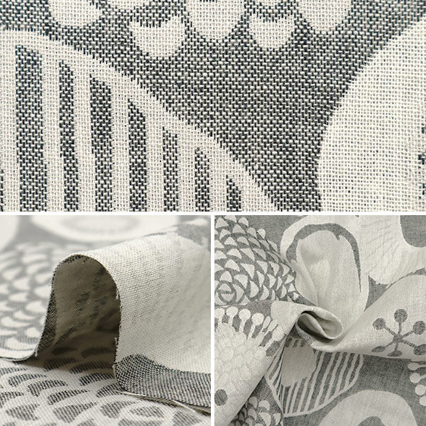 【数量5から】 生地 『う早この布 二重織ジャガード インクブルーの花 グレー UP5953-A』 COTTON KOBAYASHI コットンこばやし 小林繊維