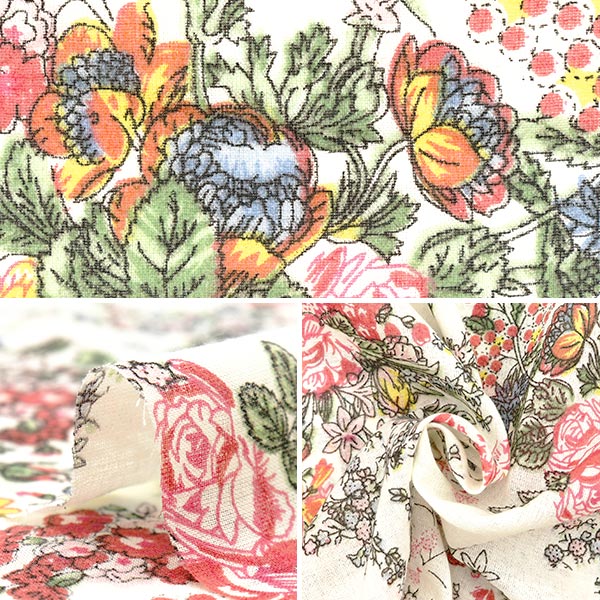 【数量5から】 生地 『インドボイルプリント プロヴァンス アイボリー 2650101-IV』