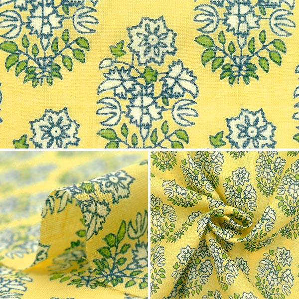 【数量5から】 生地 『インドボイルプリント ナチュラルフラワー 2650105-YE』