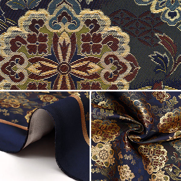 【数量5から】 生地 『金襴 葵四丁 濃藍 5-6501』