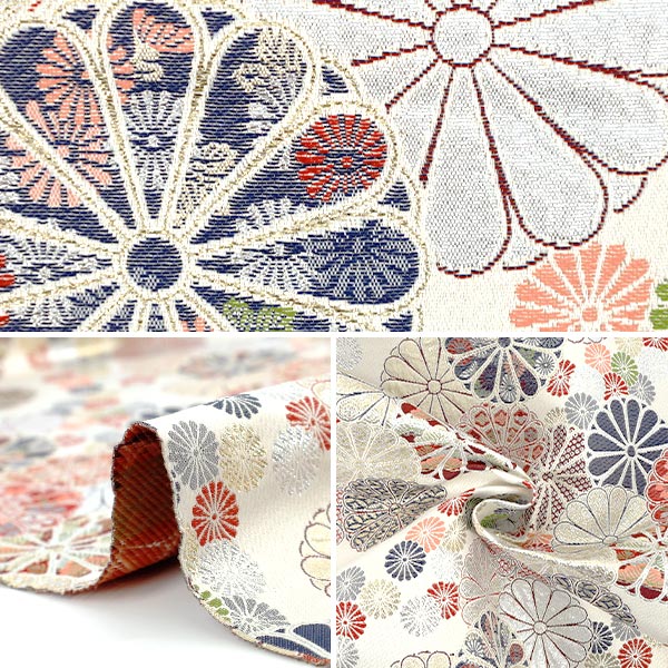 【数量5から】 生地 『金襴 菊尽くし文 白 AH9000-14』