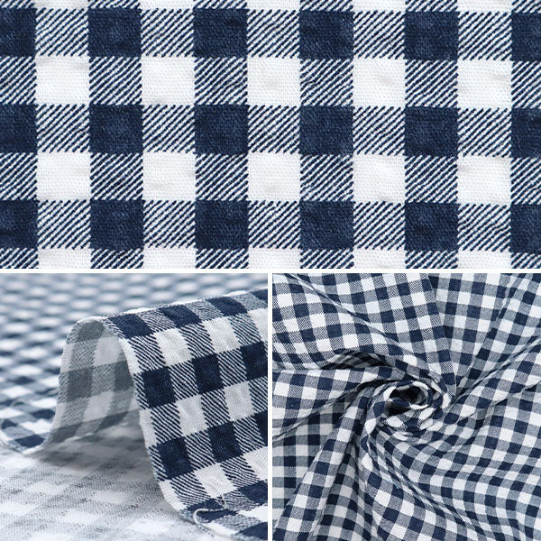 【数量5から】 生地『リップル ギンガム ネイビー B-83032-1-1』
