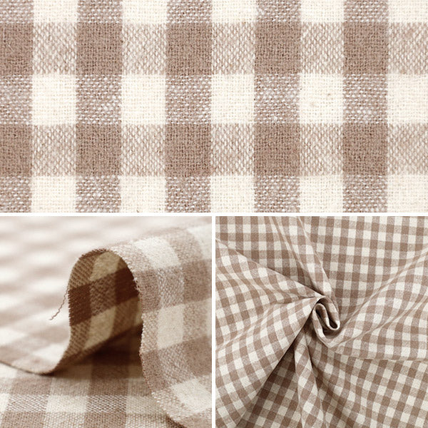 【数量5から】 生地 『綿麻先染起毛ウォッシャブル チェック ライトブラウン 2754-C1』