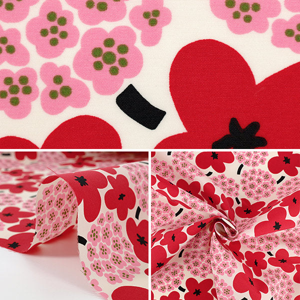 【数量5起】 織物 “早这个布尼龙塔斯兰花束花样象牙色染×红色UP5979-A" COTTON KOBAYASHI