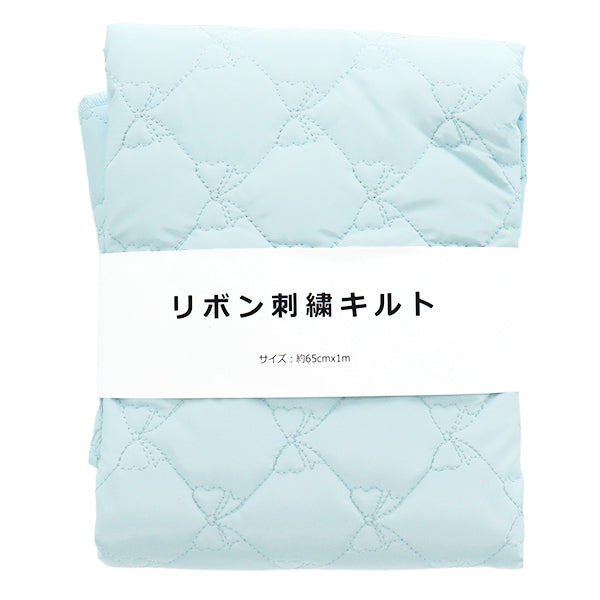 生地 『キルトカットクロス リボン柄 エナメル風 約65cm×100cm サックス C-HS2292-2SA』