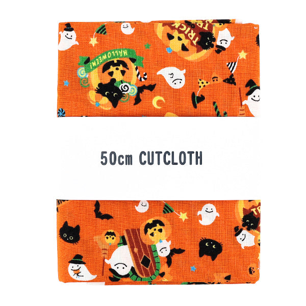 生地 『シーチング ハロウィンプリント カットクロス 約110cm×50cm オレンジ C-AP55101-1A』