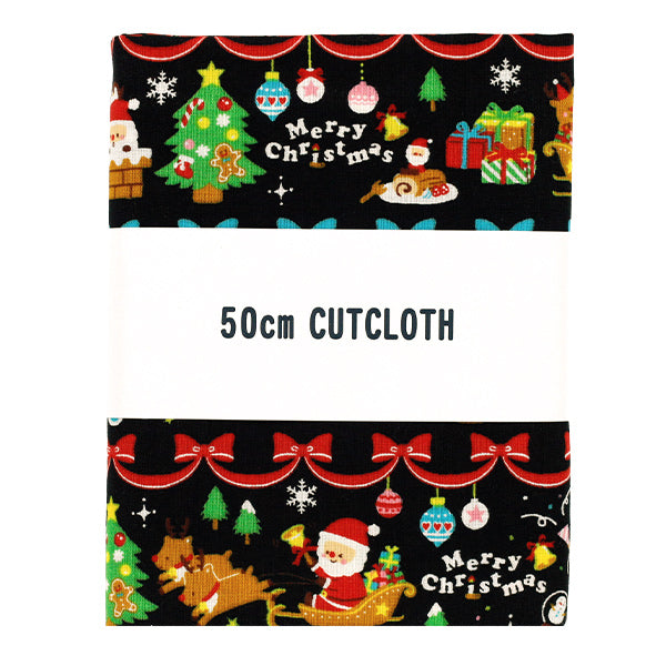 Fabric ``Christmas print RibbonBorder approx. 110cm x 50cm Black C-AP45102-2C"