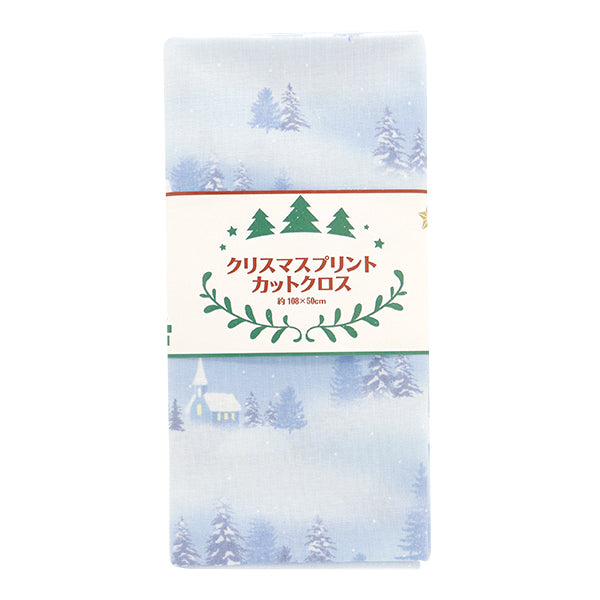 生地 『クリスマスプリント カットクロス 雪景色 約108cm×50cm ブルー C-DX10531L-B』