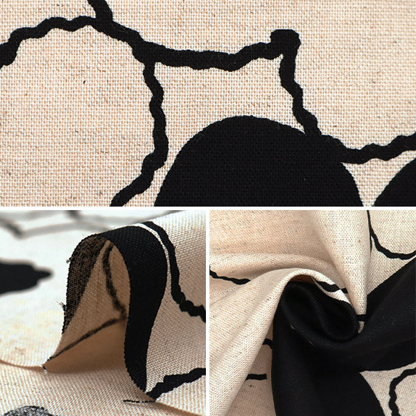 【数量5から】 生地 『う早この布 綿麻キャンバス 百花 アイボリー地×ブラック UP5928-B』 COTTON KOBAYASHI コットンこばやし 小林繊維