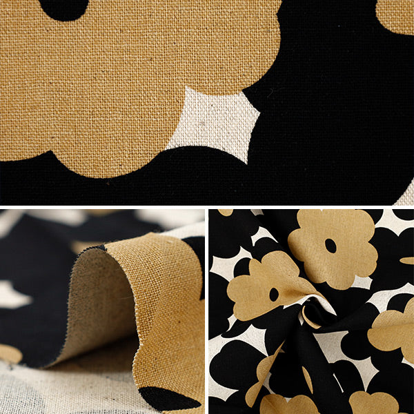 【数量5から】 生地 『う早この布 綿麻キャンバス ママレード キナリ地×ブラック UP5965-A』 COTTON KOBAYASHI コットンこばやし 小林繊維