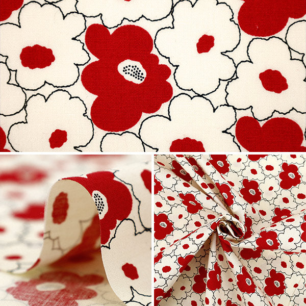 【数量5から】 生地 『う早この布 ブロード ミニモモ花 アイボリー×レッド UP5984-A』 COTTON KOBAYASHI コットンこばやし 小林繊維