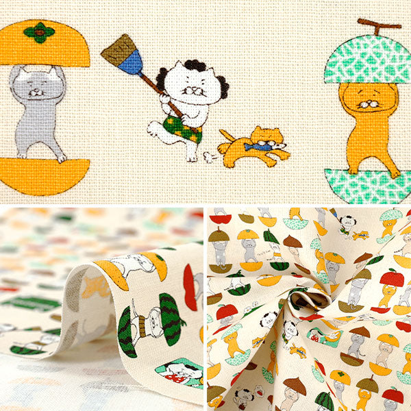 【数量5から】 生地 『コットンキャンバス 愉快な猫さん ナチュラル KTS7161-A』 COTTON KOBAYASHI コットンこばやし 小林繊維