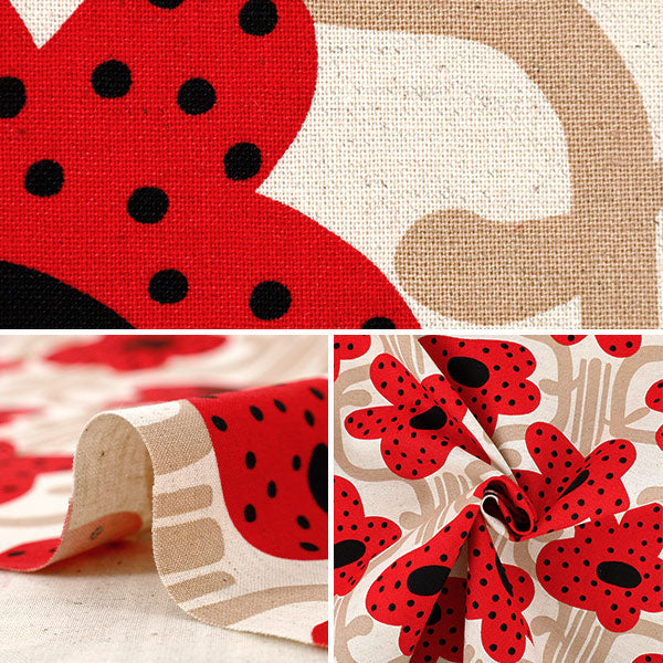 【数量5から】 生地 『う早この布 綿麻キャンバス キャラ レッド UP5990-A』 COTTON KOBAYASHI コットンこばやし 小林繊維