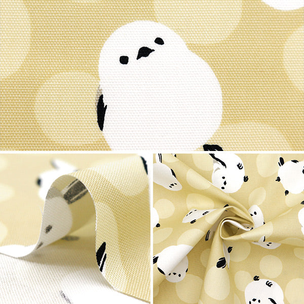 【数量5から】 生地 『オックス アニマル シマエナガ ベージュ AP45806-3A』