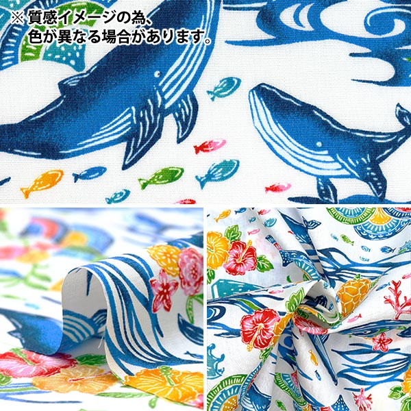 【数量5から】 生地 『ブロード 紅型調 海の生き物 オレンジ AP52109-2B』