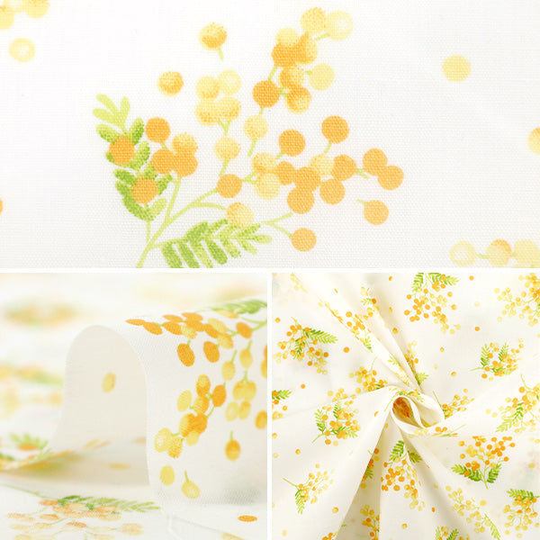 【数量5から】 生地 『スケアプリント ミモザ柄 ホワイト AP4790-3A』