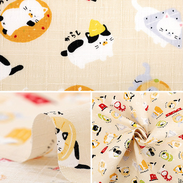 【数量5から】 生地 『ドビー おでんネコ ベージュ AP55109-3A』