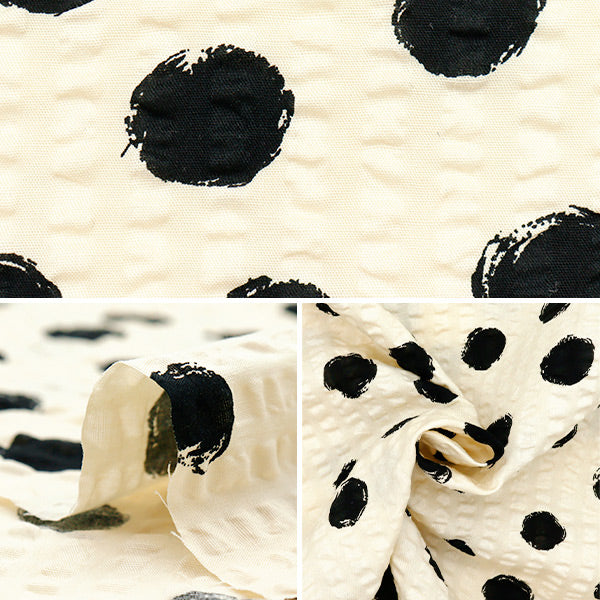 【数量5から】 生地 『リップルプリント ランダムドット ナチュラル×ブラック 82167-1-1』
