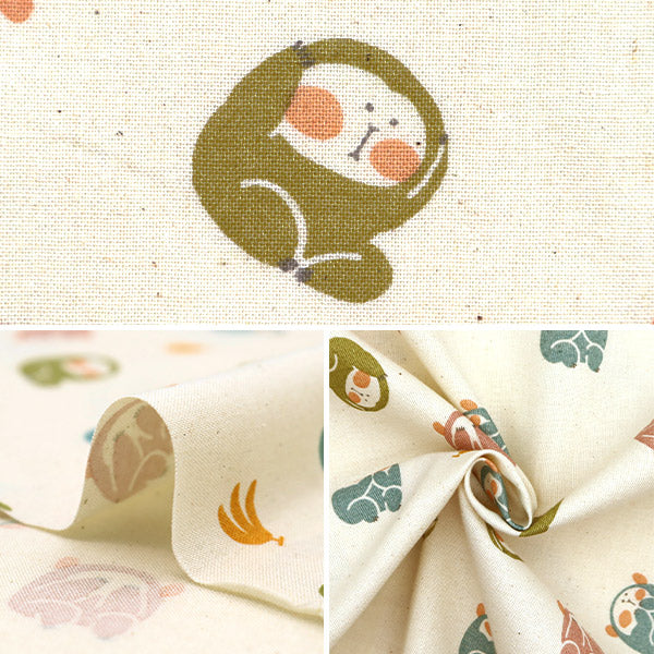 【数量5から】 生地 『JAPANぷりんと2 みざるいわざるきかざる ナチュラル 142-1358-B1』