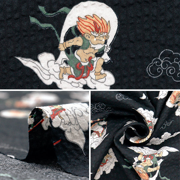 【数量5から】 生地 『リップル お気に入りシリーズ 風神雷神 ブラック MOWR-33-BK』