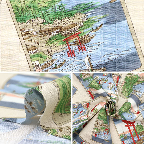 【数量5から】 生地 『和柄ドビー 浮世絵 ベージュ 1025-105-3A』