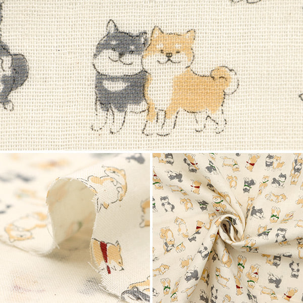 【数量5から】 生地 『Wガーゼ ちびプリ shiba キナリ YKA-29090-1A』 KOKKA コッカ