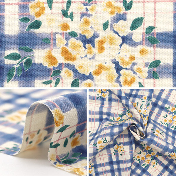 【数量5から】 生地 『NOVA シーチングエンジェルソフト加工 水彩チェック花柄 ネイビー NSE-WCHE-NV』 KOKKA コッカ 【ユザワヤオリジナル】