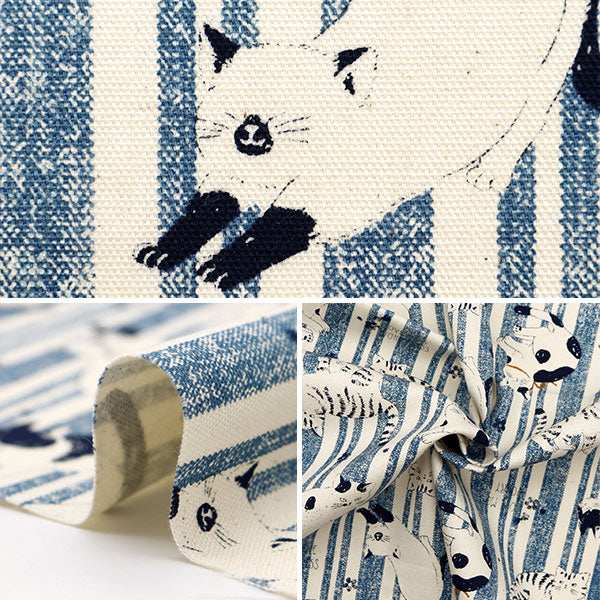 【数量5から】 生地 『NOVA オックス ニャッコリー ブルー NOX-NYA-BL』 KOKKA コッカ 【ユザワヤオリジナル】