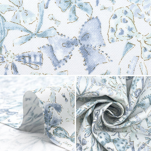 【数量5から】 生地 『NOVA オックス ジュエリーボックス リボン ブルー NOX-JRIB-BL』 KOKKA コッカ 【ユザワヤオリジナル】