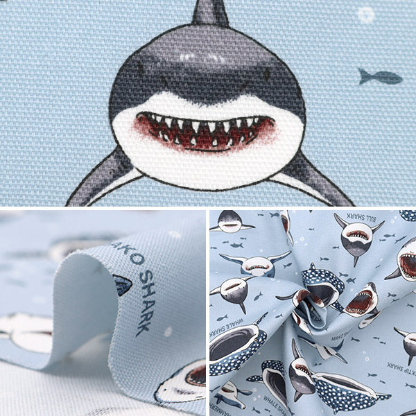 【数量5から】 生地 『オックス カラフルキャンバス サメサメシャーク くすみブルー COCAN-SHA-KBL』 KOKKA コッカ