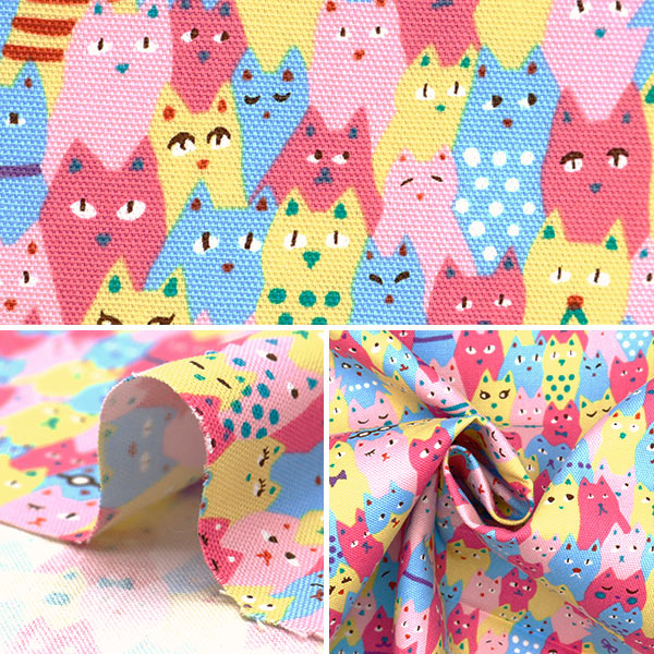 【数量5から】 生地 『オックス ねこだらけ ピンク AI-MCA-PK』
