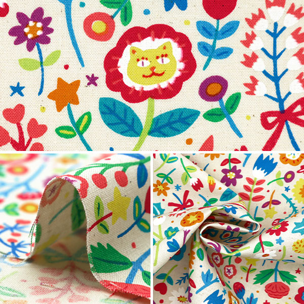 【数量5から】 生地 『シーチング 花ねこ ナチュラル AI-FLCA-NA』