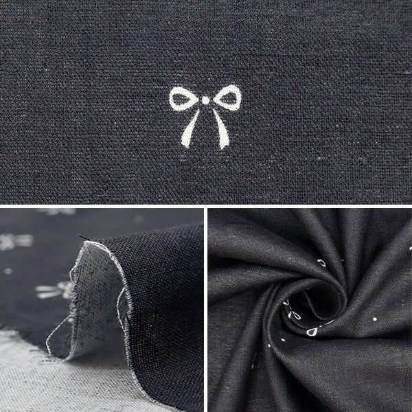【数量5から】 生地 『Wガーゼ リボン柄 チャコール WGPPR-CH』