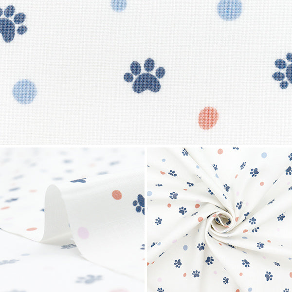 【数量5から】 生地 『スケア パウ・ドット ホワイト SQPAWDO-WH』 【ユザワヤオリジナル】