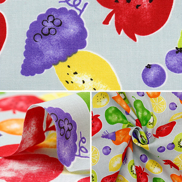 【数量5から】 生地 『シーチング フルーツスタンプ クスミブルー YZ1017-A』