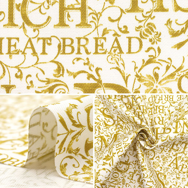 【数量5から】 生地 『オックス 花文字ブレッド シロ×キイロ YZ1019-A』