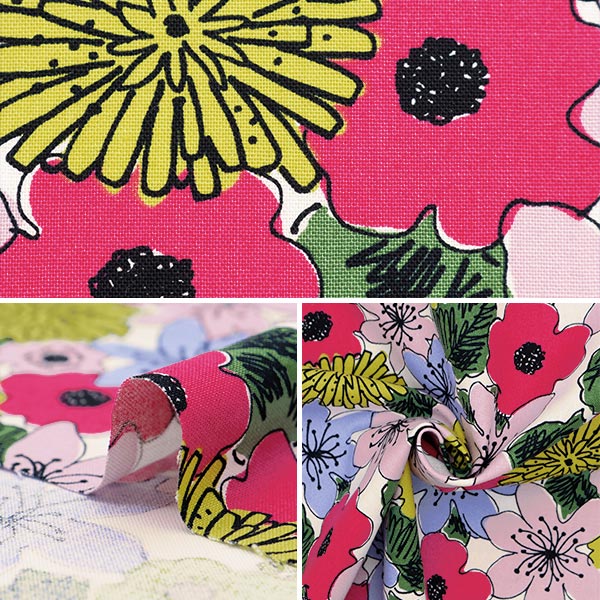 【数量5から】 生地 『う早この布 綿麻キャンバス 花柄 マルチ UP5929-A』 COTTON KOBAYASHI コットンこばやし 小林繊維