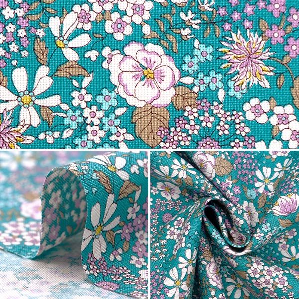【数量5から】 生地 『シーチング エレガントフラワー ブルーグリーン ACS1095-A』 COTTON KOBAYASHI コットンこばやし 小林繊維