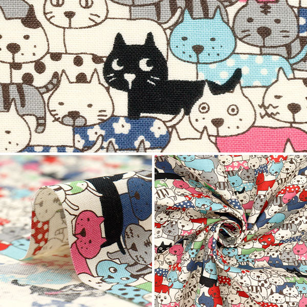 【数量5から】 生地 『シーチング ネコだらけ マルチ ACS1107-A』 COTTON KOBAYASHI コットンこばやし 小林繊維