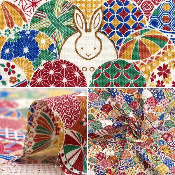 【数量5から】 生地 『シーチング 手毬うさぎ マルチ ACS1109-A』 COTTON KOBAYASHI コットンこばやし 小林繊維