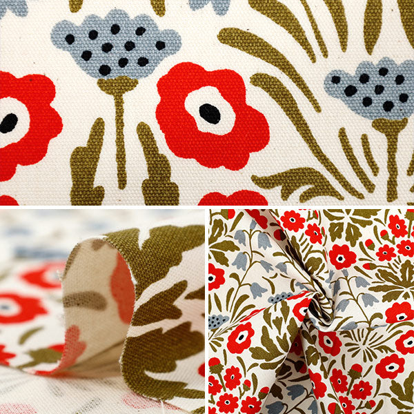 【数量5から】 生地 『う早この布 オックス シェイナの花 キナリ×レッド ACS1140-A』 COTTON KOBAYASHI コットンこばやし 小林繊維