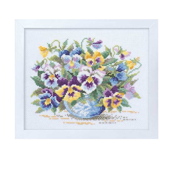 Kit di ricamo "Kit di ricamo a punto croce Ono Megumi's Flower Garden 7285 Wild Pansy (Bianco)" Olympus